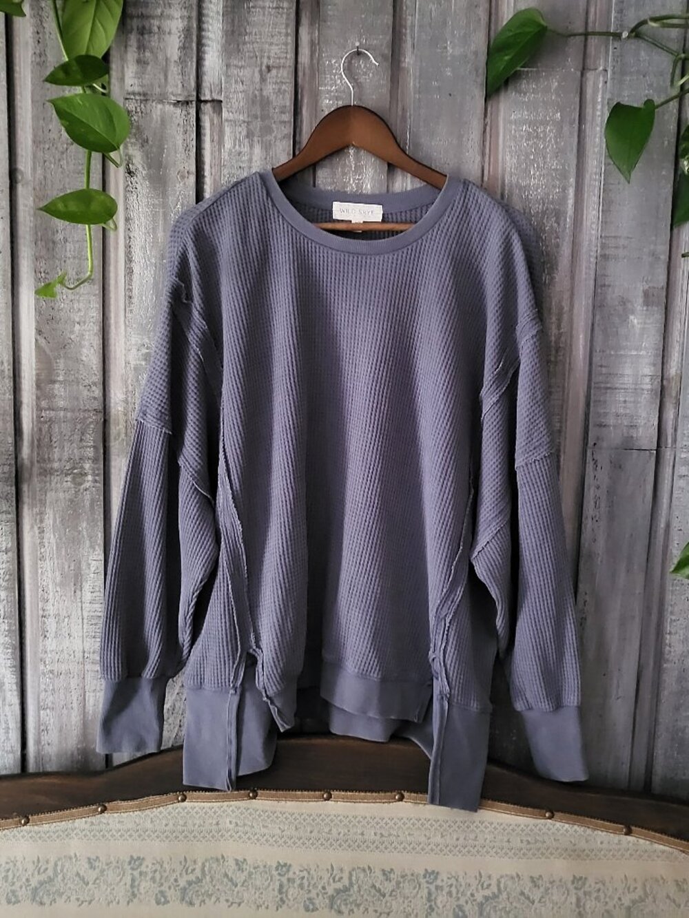 Cotton Blend Waffle Knit Thermal Pullover L NWOT